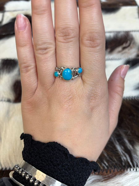 Ring-3 Stone Turquoise-Size 8.25