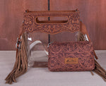 Brown Fringe Clear Stadium Crossbody with Detachable Pouch