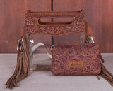 Brown Fringe Clear Stadium Crossbody with Detachable Pouch