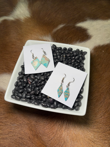 Diamond Shapes Turquoise Slab Earrings