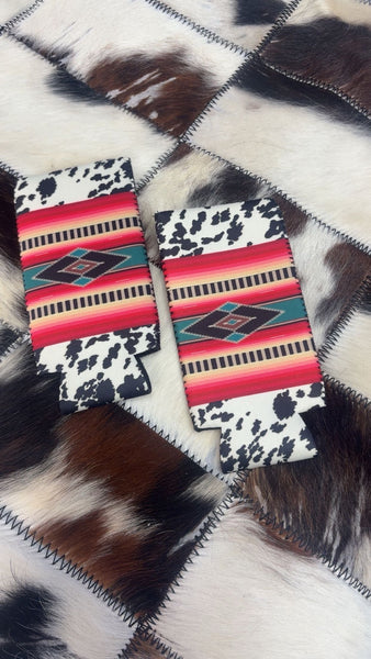 Aztec and Cowhide Slimcan Koozie