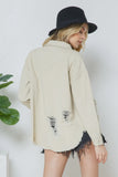 Women’s Butter Cream Distressed Long Sleep Button Up