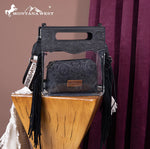 Black Fringe Clear Stadium Crossbody with Detachable Pouch