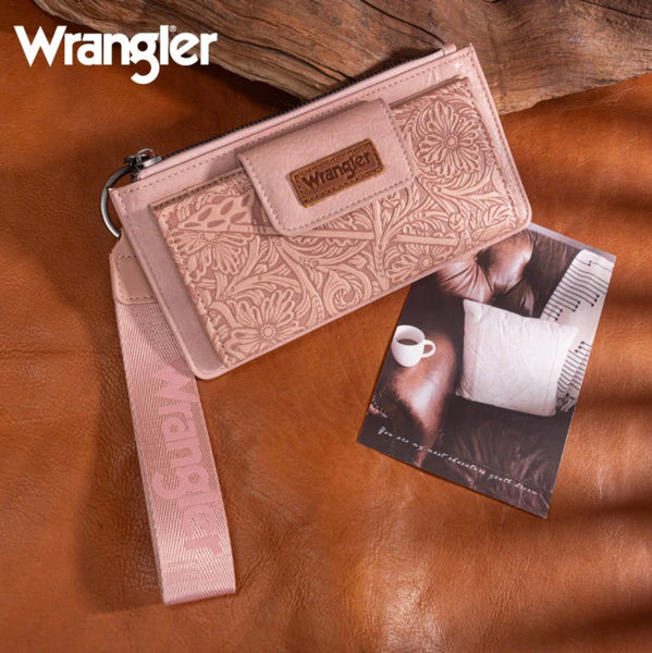 Wrangler Tooled Light Pink Wristlet Wallet