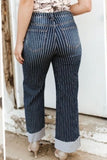 Dark Wash Pinstripe High Rise Cuffed Jeans