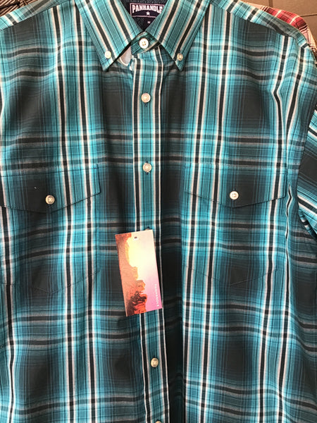 Panhandle Teal Plaid Long Sleeve Button Sleeve