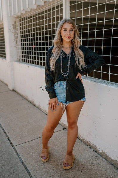 Black & Turquoise Snap Button Up Top