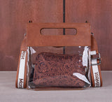 Brown Fringe Clear Stadium Crossbody with Detachable Pouch