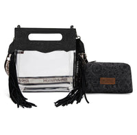 Black Fringe Clear Stadium Crossbody with Detachable Pouch