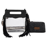 Black Fringe Clear Stadium Crossbody with Detachable Pouch