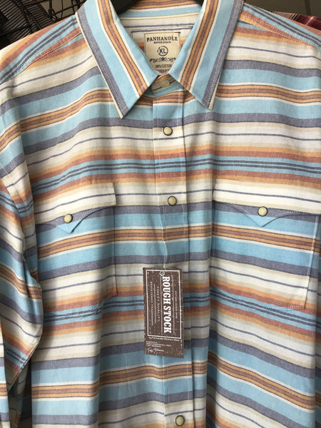 Panhandle Rough Stock Blue/ Multicolored long sleeve Pearl Snap