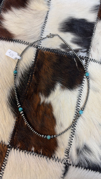 Round Turquoise and Sterling Silver Pearl Necklace 18”