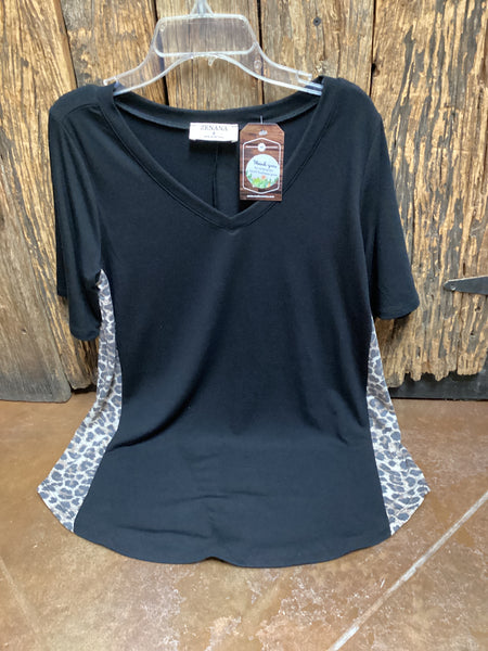 Zenana Black V-Neck with Leo Sides