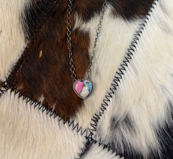 Cotton Candy Turquoise Heart-Sterling Silver Necklace