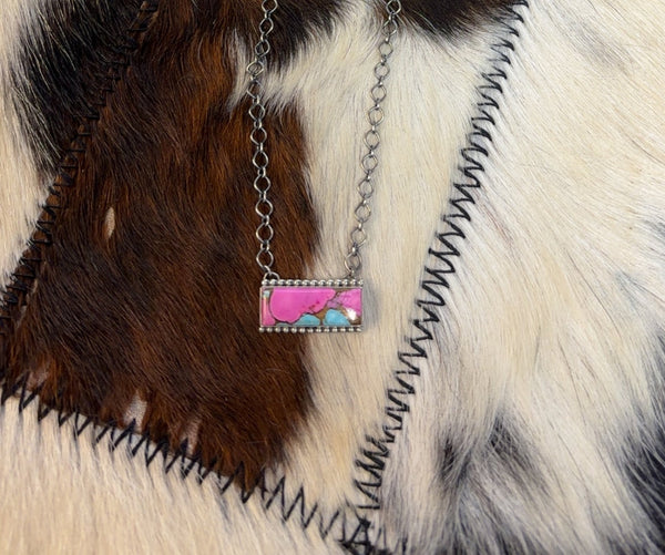 Cotton Candy Turquoise Bar-Sterling Silver Necklace