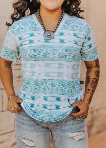 L&B Teal Aztec V-Neck