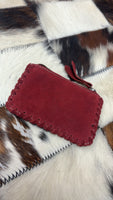 Small Red Boot-stitched Leather Wallet