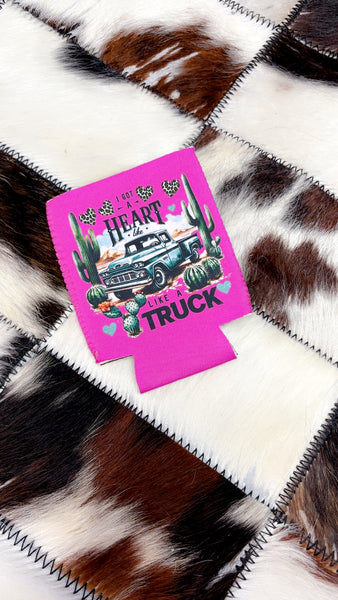Pink I got a heart like a truck Koozie