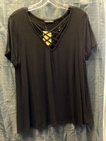 Paper Moon Black Crisscross V-Neck Plain