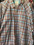 Panhandle Rough Stock Brown & Blue Plaid Long Sleeve Pearl Snap