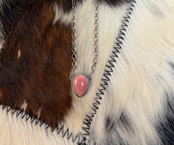 Pink Conch-Drop Style Sterling Silver Necklace