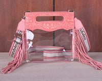 Pink Fringe Clear Stadium Crossbody with Detachable Pouch