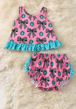 Girls pink and turquoise set with bows and ruffles