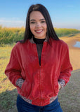 Red denim & Leopard print zip up jacket