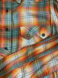 Women’s Cruel Denim Orange and Green Plaid Pearl Snap