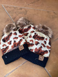 Kid’s  Cheetah Beanie With Pom on Top