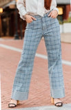 Light Wash Plaid High Raise Cuff Jeans