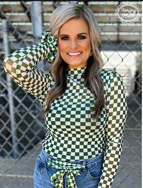 Sterling Kreek Women’s Green Checkered Mesh Shirt