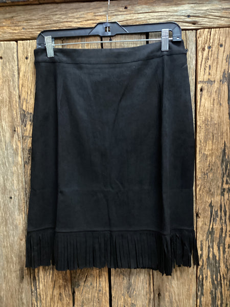 L&B Black Suede Fringe Skirt