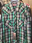 Rock & Roll Dark Green Plaid Long Sleeve Pearl Snap