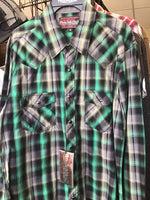 Rock & Roll Dark Green Plaid Long Sleeve Pearl Snap