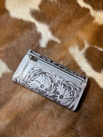 American Darling Wallet/Wristlet - Silver tooled leather