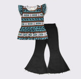 Girls Turquoise Aztec Shirt and Black Jeans Set