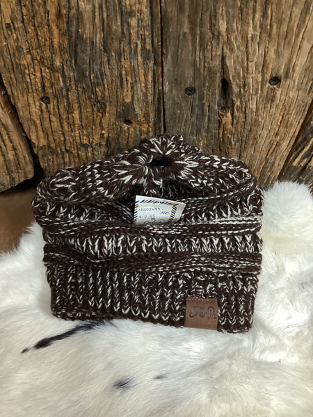 Sunshine and Rodeos Brown and White Classic Ponytail Beanie