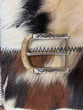 Silver and Tan Belt Buckle