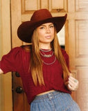 Burgundy Puff Sleeve Sweater Top