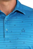 Cinch Mens Arenaflex Blue Striped and Bucking Horse Polo