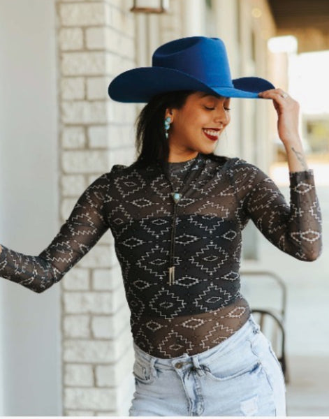 L&B Black and White Aztec Mesh Top