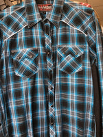 Rock & Roll Cobalt Blue & Black Plaid Long Sleeve Pearl Snap