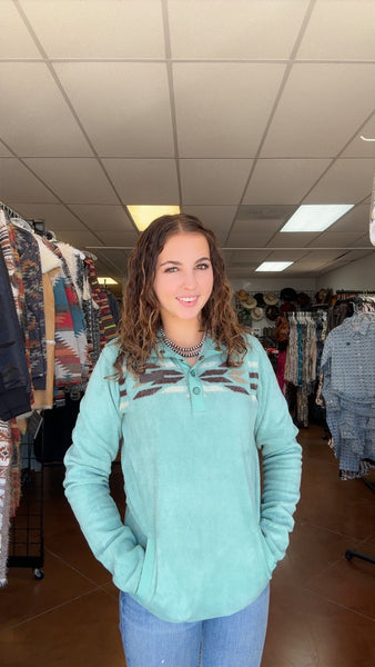 Cinch Women’s Fleece Turquoise Aztec Quarter Snap with Pockets