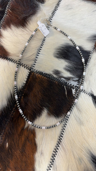 Saucer bead Pink Conch and Sterling Silver Pearl Necklace 18”