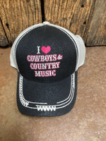 I ❤️ Cowboys and Country Music Hat - Black Sparkles