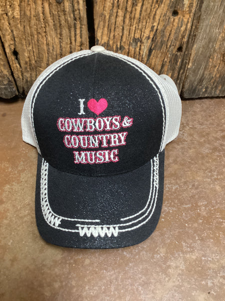 I ❤️ Cowboys and Country Music Hat - Black Sparkles