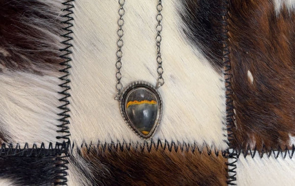 Scott Skeets Bumble Bee Jasper Sterling Silver Bar Necklace (dark option)