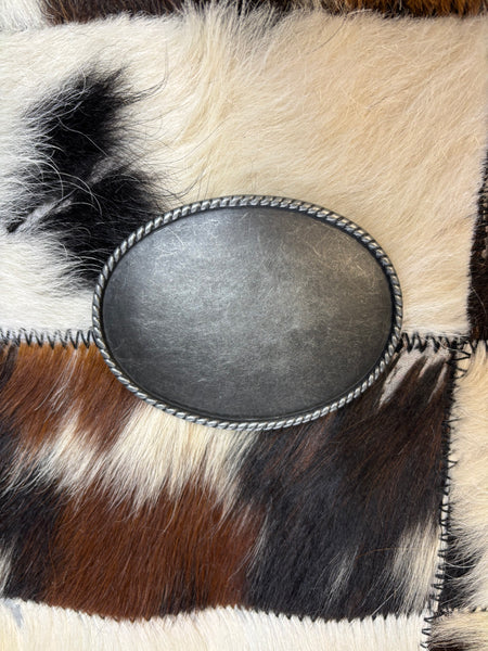 Oval Silver Textured Belt Buckle