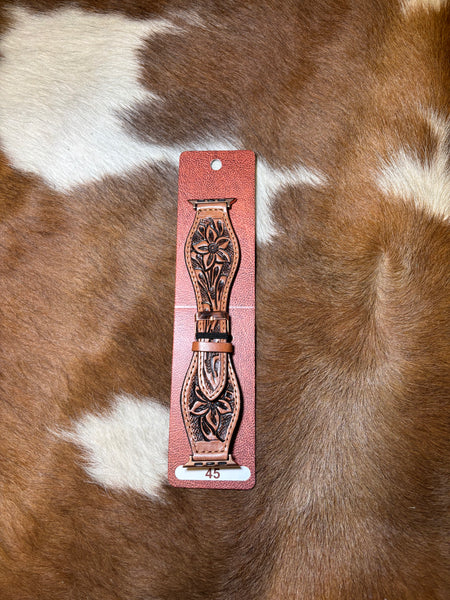 45mm Brown Hand-tooled Apple Watch Band